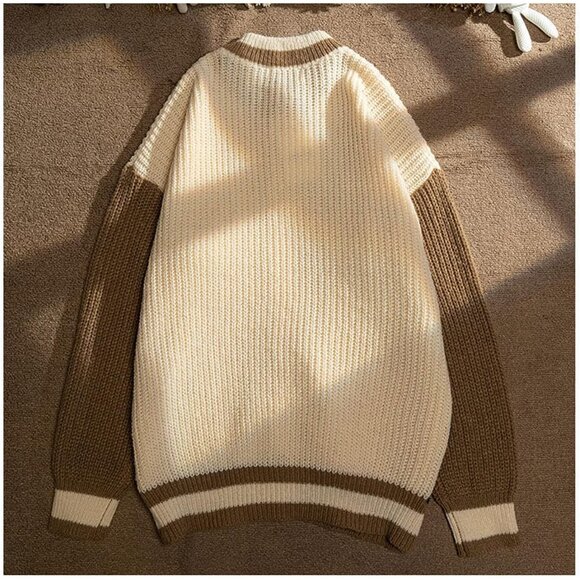 Women Varsity  Button Up Knitted Cardigan Cute Bear Graphic Embroidery Jacket - Picture 5 of 9